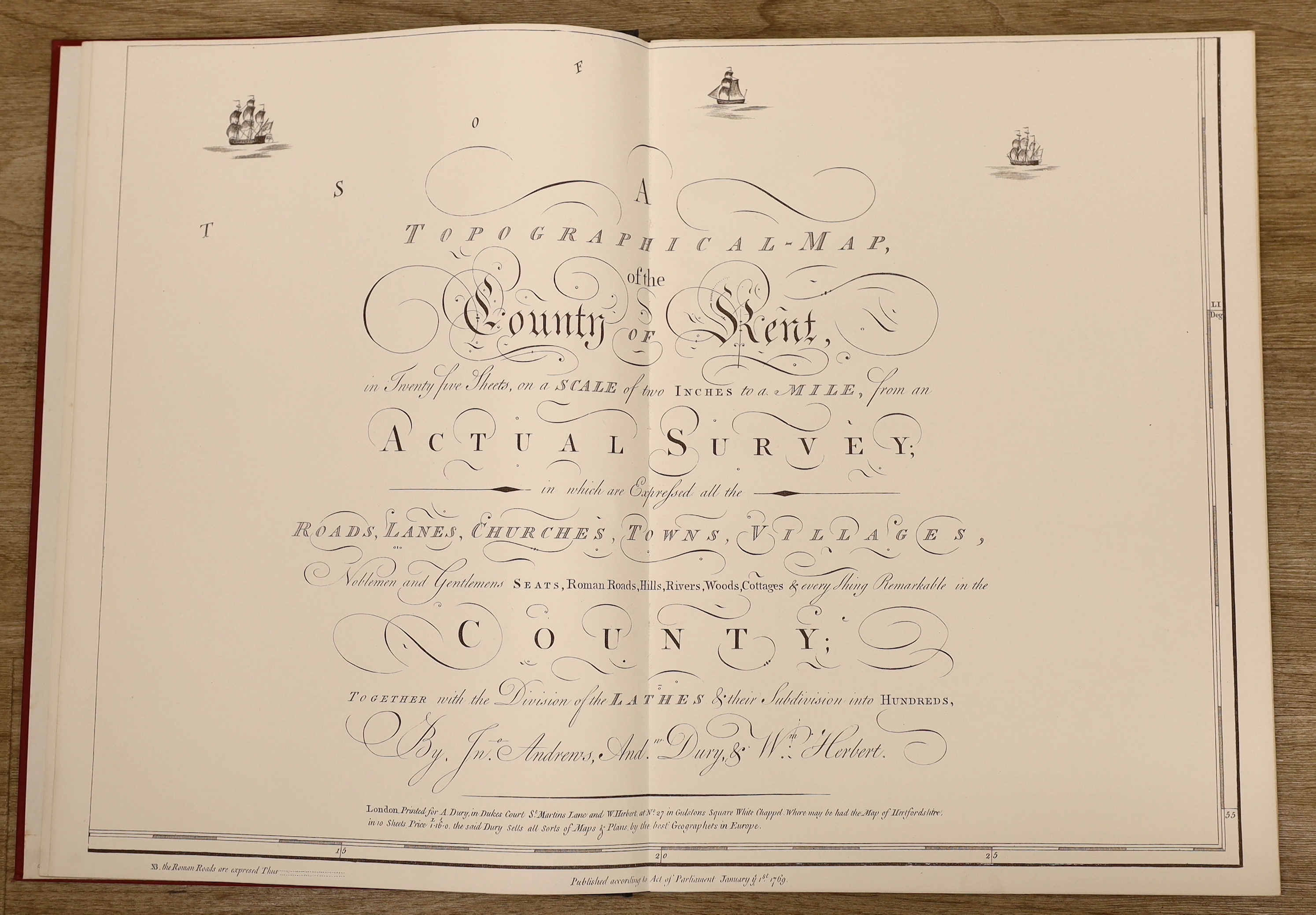 Andrews, John and Others - A Topographical Map of the County of Kent, in twenty five sheets, on a scale of two inches to a mile, from an Actual Survey ...(new, reproduction edition). pictorial engraved title, pictorial e